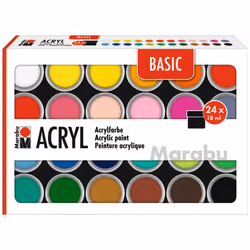 Marabu Basic, 18 ml, Noir, Bourgogne, Vert, Magenta, Ocre, Rose, Rouge, Rose, Vermillon, Blanc, Jaune, Pot, Imperméable
