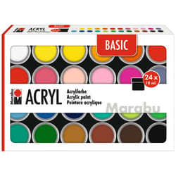 Marabu Basic peinture acrylique 18 ml Noir, Bourgogne, Vert, Magenta, Ocre, Rose, Rouge, Rose, Vermillon, Blanc, Jaune Pot
