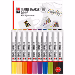 Marqueurs pour textiles - MARABU - Jeu de 10 - Couleurs vives - À base aqueuse - Résistants au lavage