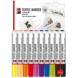 Marqueurs pour textiles - MARABU - Jeu de 10 - Couleurs vives - À base aqueuse - Résistants au lavage