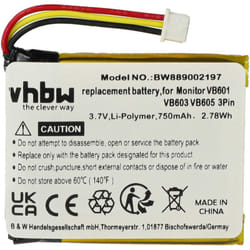 Vhbw - 1x Batterie remplacement pour GlobalSat H553438 pour smartwatch montre connectée bracelet fitness (750mAh, 3,7V, Li-polymère)