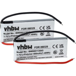 vhbw 2x Batterie compatible avec Cardo Q2 Pro, Q2, Scala Rider FM, Scala Rider Freecom 2 GPS, appareil de navigation (400mAh, 3,7V, Li-polymère)