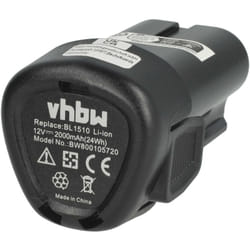 vhbw Batterie remplacement pour Black & Decker LBXR12, LBX12, LB12, BL1510, BL1310, BL1110 pour outil électrique (2000 mAh, Li-ion, 12 V)