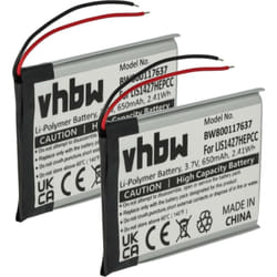 vhbw 2x Batterie compatible avec Sony NWZ-E464, NWZ-S764, NWZ-E463 casque audio, écouteurs sans fil (650mAh, 3,7V, Li-polymère)
