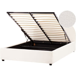 Lit Double avec Coffre 140 x 200 cm Tête de Lit Ronde en Bouclé Blanc Cassé Vaucluse