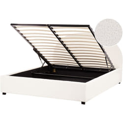 Lit Double avec Coffre 160 x 200 cm Tête de Lit Ronde en Bouclé Blanc Cassé Vaucluse