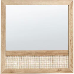 Miroir Décoratif Moderne 60 x 60 cm Carré Cadre en Panneaux de Particules avec Rotin en Bois Clair Rosell