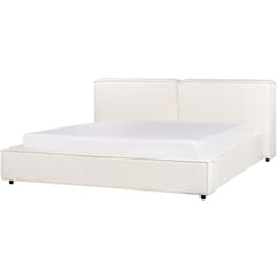 Lit Double Classique en Tissu 180 x 200 cm Sommier à Lattes Blanc Cassé Linards