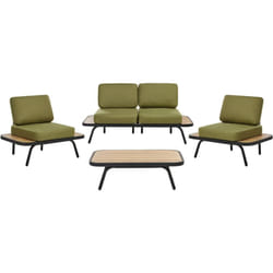 Beliani - Salon de Jardin 4 Places en Bois d'Acacia Certifié Cadre en Aluminium avec Coussins Vert Olive Minozzo