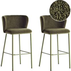 Lot de 2 Chaises de Bar Pieds Noirs Dossier Incurvé Sans Accoudoirs en Bouclé Vert Mina ii