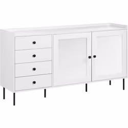 Meuble à tiroirs. Combinaison intemporelle de blanc et de noir, ce buffet apporte une touche raffinée à toute salle à manger  ...