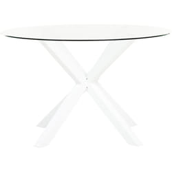 Table de Jardin Moderne Pieds en Aluminium 120 cm Plateau en Verre Transparent Blanc Maletto