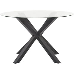 Table de Jardin Moderne en Aluminium 120 cm Plateau en Verre Transparent Noir Maletto