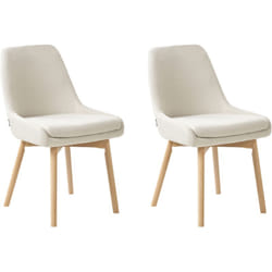 Lot de 2 Chaises de Salle à Manger Pieds Bois Massif Siège Rembourré en Tissu Polyester Blanc Cassé Melfort
