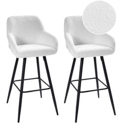 Lot de 2 Chaises de Bar Moderne en Bouclé Rembourré avec Accoudoirs Pieds en Métal Blanc Cassé Casmalia