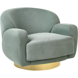 Fauteuil Incurvé Glam Style Art Déco Base Dorée Siège en Tissu Vert Lejre
