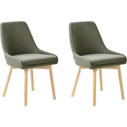 Lot de 2 Chaises de Salle à Manger Pieds Bois Massif Siège Rembourré en Tissu Polyester Vert Foncé Melfort
