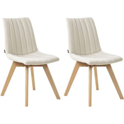 Lot de 2 Chaises de Salle à Manger Pieds en Bois Massif Siège Rembourré en Tissu Polyester Blanc Cassé Calgary