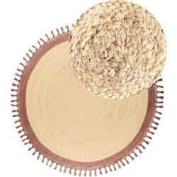 Tapis Boho Rustique en Jute ø 200 cm Naturel Tressé à la Main Rond Beige et Marron Marts