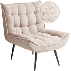 Fauteuil Moderne en Bouclé Capitonné Sans Accoudoirs Pieds en Fer Noir Beige Alvesta