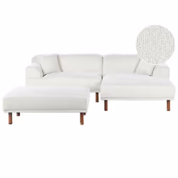 Canapé dangle HOLT Bouclé Blanc avec ottoman 3 places Côté gauche
