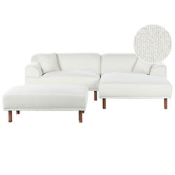 Canapé dangle HOLT Bouclé Blanc avec ottoman 3 places Côté gauche