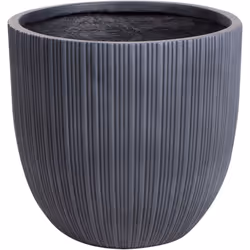 Pot de fleurs rond. Ce pot de fleurs artisanal d'un riche gris graphite présente un aspect élégant et moderne avec sa surface ...
