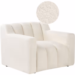 Fauteuil tapissé de style contemporain avec capitonnage décoratif. Ce fauteuil bouclé robuste apporte une touche d'élégance m ...