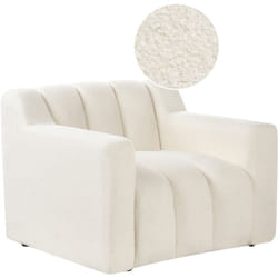 Fauteuil Moderne en Bouclé Tapissé Dossier Rembourré Épais Blanc Cassé Agerup