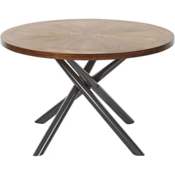 Table à Manger Moderne 4-6 Places Pieds Croisés en Métal Gris ⌀ 120 cm Plateau Rond mdf Bois foncé Lorenzo