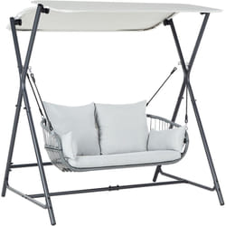 Balançoire de Jardin Moderne Siège en Polyester avec Auvent Cadre en Acier Extérieur Gris Clair Fiastra