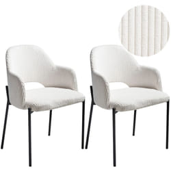Lot de 2 Chaises en Velours Côtelé Salle à Manger avec Accoudoirs Rembourrées Blanc Raton