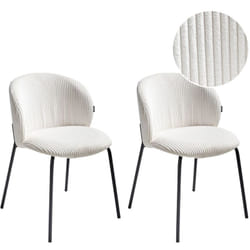 Lot de 2 Chaises en Velours Côtelé de Salle à Manger Pieds en Fer Dossier Arrondi Rembourré Blanc Cassé Miles