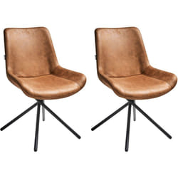 Beliani - Lot de 2 Chaises en Faux Daim de Salle à Manger Pieds Croisés en Fer Rembourrées Marron Doré Hailey
