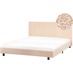 Lit Double Moderne avec Sommier à Lattes 160 x 200 cm Cadre de Lit Tapissé Bouclé Beige Albi