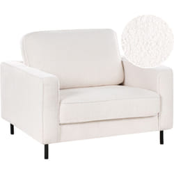 Fauteuil Moderne Minimaliste en Bouclé avec Coussins et Pieds en Métal Blanc Savalen