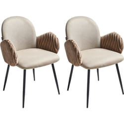 Beliani - Lot de 2 Chaises de Salle à Manger Pieds en Fer Siège Tissu Rembourré et Accoudoirs en Velours Taupe Amity