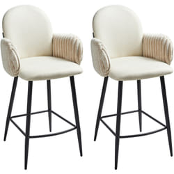 Ensemble de 2 Chaises de Bar Pieds en Fer avec Accoudoirs en Velours Siège Rembourré Tissu Beige Clair Amity