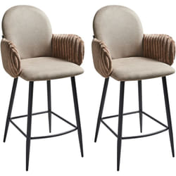 Ensemble de 2 Chaises de Bar Pieds en Fer avec Accoudoirs en Velours Siège Rembourré Tissu Taupe Amity