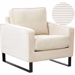 Fauteuil en velours côtelé. Ce fauteuil est doté d'une structure robuste, stable sur les pieds en acier inoxydable avec une é ...