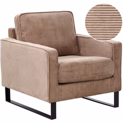 Fauteuil en velours côtelé. Ce fauteuil est doté d'une structure robuste, stable sur les pieds en acier inoxydable avec une é ...