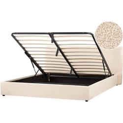 Beliani - Lit Rembourré Glamour avec Rangement 180 x 200 cm en Tissu Bouclé Beige Lavaur
