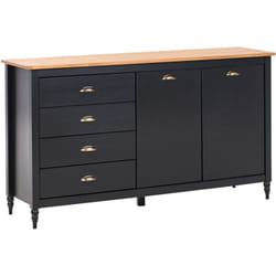 Buffet Scandinave en Bois de Pin avec 4 Tiroirs et 2 Portes Meuble de Rangement Noir Shillington