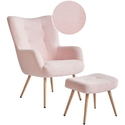 Beliani - Chaise à Dossier avec Pouf Moderne en Bouclé Rembourré Repose-Pieds Ottoman Rose Pastel Vejle ii
