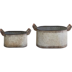 Ensemble de pots pour Plantes Intérieur et Extérieur Poignées en Bois Effet vieilli en Métal Gris Tulipe