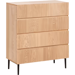 Meuble moderne à 4 tiroirs avec étagères striées. Cette commode moderne est une solution de rangement parfaite pour le salon  ...