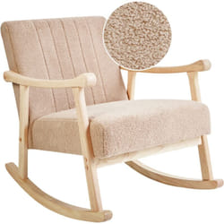 Fauteuil à Bascule Rembourré Pieds en Bois d'Hévéa avec Accoudoirs en Tissu Bouclé Beige Leknes
