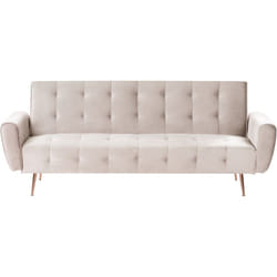 Canapé-lit Convertible Moderne Capitonné avec Pochette Latérale Pieds en Métal Cuivré Velours Beige Clair Selnes