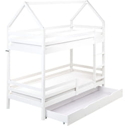 Beliani - Lit Superposé d'Enfant Cadre de Maison avec Tiroirs 90 x 200 cm en Bois de Pin Blanc Girgols