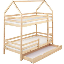Beliani - Lit Superposé d'Enfant Cadre de Maison avec Tiroirs 90 x 200 cm en Bois de Pin Marron Clair Girgols